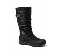 Spot On Women's Mid Calf Buckle Detail Winter Boot with Knit Trim in Black | Size: 5 Spot On Black 5