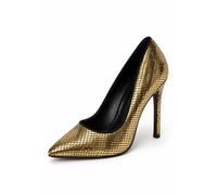 Spot On Women's Snake Print Pointed Toe Stiletto Court Shoes in Metallic Gold | Size: 6 Spot On Metallic Gold 6