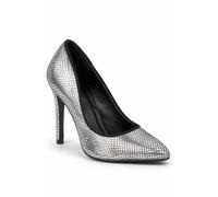 Spot On Women's Snake Print Pointed Toe Stiletto Court Shoes in Metallic Silver | Size: 5 Spot On Metallic Silver 5
