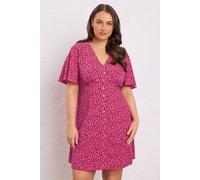 Spot Print Button Through Dress Evans Pink 30-32