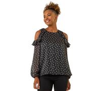 Spot Print Frill Cold Shoulder Top Roman Black 12