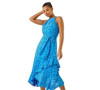 Spot Print Frill Hem Halter Dress Roman Blue 18