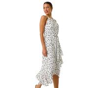 Spot Print Frill Hem Halter Dress Roman Ivory 20