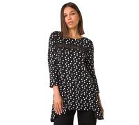 Roman Originals Spot Print Lace Trim Stretch Top for Women UK - Ladies Everyday Autumn Winter Round Neckline Comfy Soft Evening Vacation Work Party Night Out - Black - Size 10