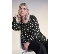 Yours Curve Spot Print V-Neck Blouse - Women's - Plus Size Curve Black