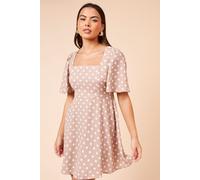 Spot Seamed Bodice Angel Sleeve Mini Dress Dorothy Perkins Beige 12