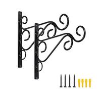 Spotact 2 Pcs Outdoor Hanging Plants Hangers 11.81 * 7.48 * 0.79 in Wall Mounted Black Iron Bracket Hooks Heavy Duty Fence Porch Yard Decor for Flowers Lanterns Wind Chimes Feeders (2, 30cm)