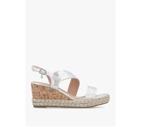 Spotalia Silver Cork Mid Wedge Sandals - Silver Fabric / 38