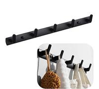 Spotcact Wall Mounted Coat Rack with 5 Hooks Hanging Towel Robe Holder 17.7x1.3 Modern Black Hanging for Clothes Entryway Bathroom Kitchen Mudroom