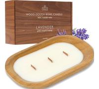 Spotless Leopard Fresh Lavender Bowl Candle - Wooden Dough Bowl Candle with Three Wooden Wicks - 620g (1.36 lbs) - Soothing Lavender Aroma