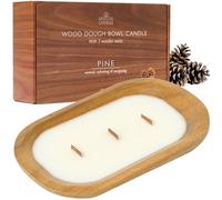 Spotless Leopard Pine Bowl Candle - Wooden Dough Bowl Candle with Three Wooden Wicks - 620g (1.36 lbs) - Festive Pine Aroma for Christmas Vibes