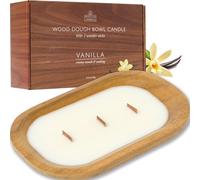 Spotless Leopard Pure Vanilla Bowl Candle - Wooden Dough Bowl Candle with Three Wooden Wicks - 620g (1.36 lbs) - Relaxing Cozy Vanilla Scent