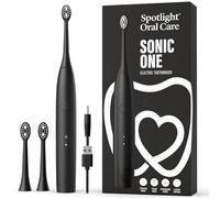 Spotlight Oral Care Sonic One Electric Toothbrush for Adults - Rechargeable Sonic Toothbrush, Made by Dentists, Deep Cleaning, Extra Heads, 2 Brushing Modes, Suitable for Sensitive Teeth & Gums, Black