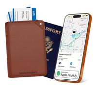 Spotminders. Apple MFi Certified Trackable Passport Holder for Travel (iOS Only) Works with Apple Find My, Rechargeable Passport Cover Air 3-Year Battery Life, Brown RFID Blocking Travel Wallet Gift