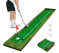 SPOTRAVEL 10FT Golf Putting Green Mat, Golf Game Set with Artificial Grass Turf, 3 Golf Balls and 2 Holes, Indoor Outdoor Training Practice Hitting Mat for Adults Kids Teens