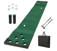 SPOTRAVEL 11FT Golf Putting Green Mat, Golf Pong Game Set with 2 Adjustable Putters, 6 Golf Balls and Carrying Bag, Indoor Outdoor Training Practice Hitting Mat for Party Home
