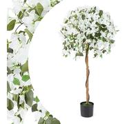 SPOTRAVEL 130CM/4.3FT Artificial Azalea Tree, Faux Ficus Tree with 576 Flowers, 288 Leaves, and Pot, Indoor Outdoor Decorative Fake Potted Flower Plant for Living Room Home Office (1, White)