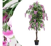 SPOTRAVEL 180CM Artificial Plant Ficus Tree, 1 PC Fake Wisteria Tree | Ficus Plant with Plastic Pot, Indoor Outdoor Greenery Tall Faux Floor Plant for Home Restaurant Office (Green+Rose)