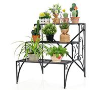 SPOTRAVEL 2/3 Tier Plant Stand, Metal Flower Pot Storage Rack Organizer, Indoor Outdoor Ladder Plants Display Rack for Home Garden Yard (3 Tiers, 63 x 61 x 67 cm)