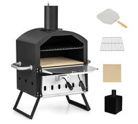 SPOTRAVEL 2-Layer Outdoor Pizza Oven, Wood Fired Pizza Maker with Grill, Stone, Peel, Waterproof Cover & Foldable Legs, Patio BBQ Cooker Heating Oven for Camping Picnic Party