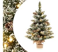 SPOTRAVEL 2FT Pre-lit Tabletop Mini Christmas Tree, Snowy Xmas Tree with 50 LED Lights & Cloth Bag Base, Festival Plant Decoration for Home Party Office (Green, With 50 Led Lights)