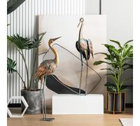 SPOTRAVEL 2PCS Crane Sculpture Statue Set, Metal Garden Birds Decoy, Indoor Outdoor Crane Art Decoration for Home Patio Lawn Yard