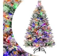 SPOTRAVEL 4.5ft/6ft Lighted Christmas Tree, Snow-flocked Pre-lit Xmas Tree with LED Lights, Branch Tips & Metal Stand, Seasonal Holiday Tree Decoration for Home Office (136 cm)