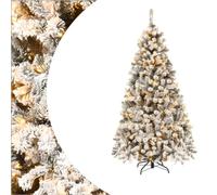 SPOTRAVEL 4.5FT/ 6FT Snow Flocked Christmas Tree, Pre-lit Xmas Tree with 295/600 Branch Tips and 150/250 Warm White LED Lights, Artificial Hinged Holiday Decoration for Festival & Holiday (6FT)