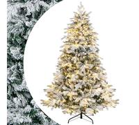 SPOTRAVEL 4.5FT/6FT Snow Flocked Xmas Tree, Pre-Lit Artificial Christmas Tree with 757/1415 Branch Tips & 120/260 Warm White LED Lights, Home Office Holiday Decoration Tree (175 cm)