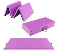 SPOTRAVEL 4-Panel Folding Gymnastics Tumbling Mat, 8FT x 4FT PU Leather Tumbling Mats with 2 Carry Handles, Thick Foam Soft Matt for Yoga, Stretching, Aerobics, Home & Gym (Violet)