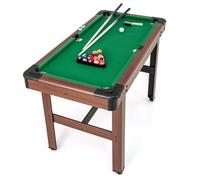 SPOTRAVEL 4FT/4.5FT Billiards Table, Folding/Non-folding Snooker Table with 2 Cue Sticks, 2 Chalks, 16 Balls, Triangle & Brush, Portable Pool Game Table Set (Green+Brown, Wooden Legs, 122 x 61 x 76cm)