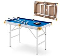 SPOTRAVEL 4FT/4.5FT Billiards Table, Folding Pool Game Snooker Table with 2 Cue Sticks, 2 Chalks, 16 Balls, Triangle & Brush, Portable Pool Table Set (Blue + White, Metal Legs, 122 x 64 x 78cm)