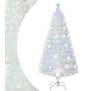 SPOTRAVEL 4FT/5FT/6FT/7FT Artificial Christmas Tree, White Fiber Optic Pre-lit Xmas Tree with 18/24/36/48 Snowflake Lights & 130/170/230/260 Branch Tips, Holiday Decoration Tree for Home Party (120cm)