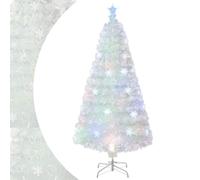 SPOTRAVEL 4FT/5FT/6FT/7FT Artificial Christmas Tree, White Fiber Optic Pre-lit Xmas Tree with 18/24/36/48 Snowflake Lights & 130/170/230/260 Branch Tips, Holiday Decoration Tree for Home Party (150cm)