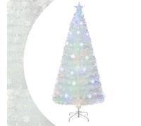 SPOTRAVEL 4FT/5FT/6FT/7FT Artificial Christmas Tree, White Fiber Optic Pre-lit Xmas Tree with 18/24/36/48 Snowflake Lights & 130/170/230/260 Branch Tips, Holiday Decoration Tree for Home Party (180cm)