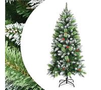 SPOTRAVEL 4FT/5FT/6FT Christmas Tree, Detachable Slim Xmas Tree with Pine Needle, Red Berries, Premium Metal Hinges & Base, Snow Flocked Artificial Pine Tree for Home Office Decoration (6FT)