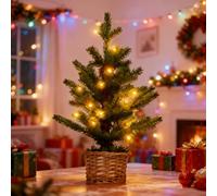 SPOTRAVEL 53cm Pre-lit Tabletop Mini Christmas Tree, Green Mini Xmas Tree with 20 LED Lights & Base, Festival Plant Small Christmas Decoration for Home Party Office (Green, With 20 LED Lights)