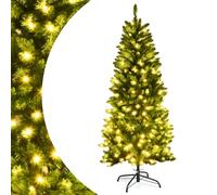 SPOTRAVEL 5FT/6FT Pre-lit Artificial Christmas Tree, Hinged Fir Christmas Tree with 150/250 LED Lights, Metal Stand & 300/743 Tips, Festival Decoration for Home Office Store (5FT)