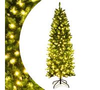 SPOTRAVEL 5FT/6FT Pre-lit Artificial Christmas Tree, Hinged Fir Christmas Tree with 150/250 LED Lights, Metal Stand & 300/743 Tips, Festival Decoration for Home Office Store (6FT)