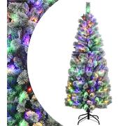 SPOTRAVEL 5FT/6FT Pre-lit Artificial Christmas Tree, Hinged Snow Flocked Xmas Tree with LED Lights & Folding Metal Stand, Holiday Pencil Xmas Tree for Home Office Party (185 cm)