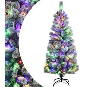 SPOTRAVEL 5FT/6FT Pre-lit Artificial Christmas Tree, Hinged Snow Flocked Xmas Tree with LED Lights & Folding Metal Stand, Holiday Pencil Xmas Tree for Home Office Party (155 cm)