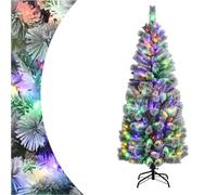 SPOTRAVEL 5FT/6FT Pre-lit Artificial Christmas Tree, Snow Flocked Xmas Hinged Tree with LED Lights & Folding Metal Stand, Holiday Pencil Xmas Tree for Home Office Party (185 cm)