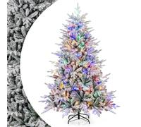 SPOTRAVEL 5FT/6FT Pre-Lit Christmas Tree, Hinged Xmas Tree with 408/618 Snowy Branch Tips, 250/280 LED Lights & Metal Stand, Snowy Holiday Party Decoration Pencil Tree (180 cm)
