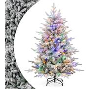 SPOTRAVEL 5FT/6FT Pre-Lit Christmas Tree, Hinged Xmas Tree with 408/618 Snowy Branch Tips, 250/280 LED Lights & Metal Stand, Snowy Holiday Party Decoration Pencil Tree (150 cm)