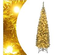 SPOTRAVEL 5FT/6FT Slim Pencil Christmas Tree, Pre-lit Festival Xmas Tree with Foldable Metal Stand, 296/390 Branch Tips & 150/180 Warm LED Lights, Decoration Xmas Tree for Home Office School (6FT)