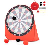 SPOTRAVEL 5ft Giant Dart Board, Portable Foldable Kick & Throw Soccer Target Dartboard with 4 Kick Balls and Carrying Bag, Outdoor Jumbo Foot Darts Game for Kids Adults Teenager (Red)