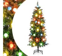 SPOTRAVEL 5FT Pre-lit Christmas Tree, Slim Pencil Hinged Artificial Xmas Tree with 39 Colorful Globe LED Lights, 8 Modes, 385 PVC Branch Tips, Holiday Decoration Tree for Home Party Office