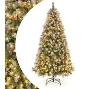SPOTRAVEL 6.5FT Pre-Lit Artificial Christmas Tree, Hinged Xmas Tree with 8 Lighting Modes, 909 PVC Branch Tips, 420 Warm White LED Lights, Pine Cones & Red Berries, Holiday Party Decor Tree