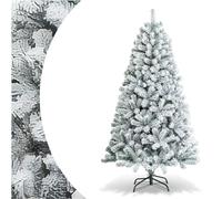 SPOTRAVEL 6/7.5FT Flocked Christmas Tree, Artificial Decoration Tree with PVC Branch Tips, Hinged Xmas Celebration Tree for Home, Office & Carnival (6FT)