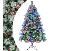 SPOTRAVEL 6 FT/7FT Pre-Lit Xmas Tree, Hinged Artificial Christmas Tree with 747/1116 Branch Tips, 350/400 LED Lights, Pine Cones & Red Berries, Holiday Decoration Tree for Home Office Party (6 FT)